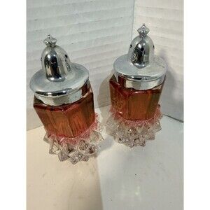 Vintage Indiana Glass Cranberry Diamond Point Salt And Pepper Shaker 4 Inches